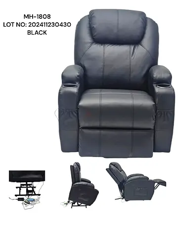 Black Leather Recliner Chair with Cup Holders