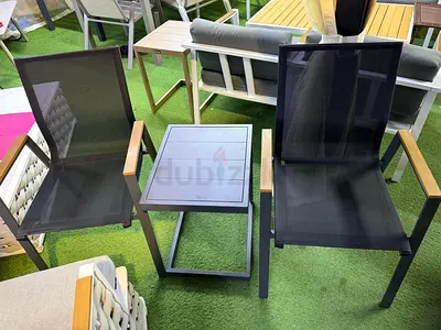 Set of 2 Outdoor Mesh Chairs with Side Table - Good Condition