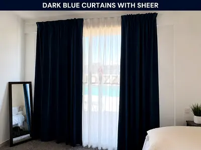 Full-Length Curtains with Sheer - Dark Blue