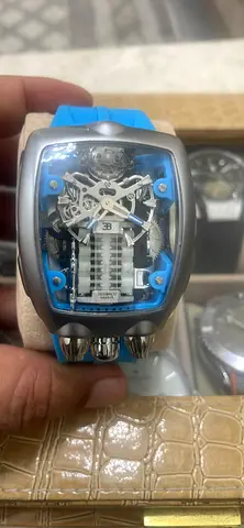 Jacob and co Unique Mechanical Mens Watch with Visible Movement - Blue Accents