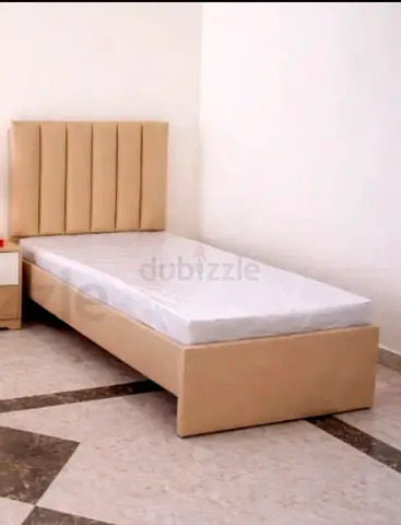 Single bed beige color with headboard and mattress
