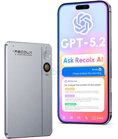 Recolx AI Voice Recorder, App Control, Transcribe Summarize with 71 Pro Templates Deep AI Analysis