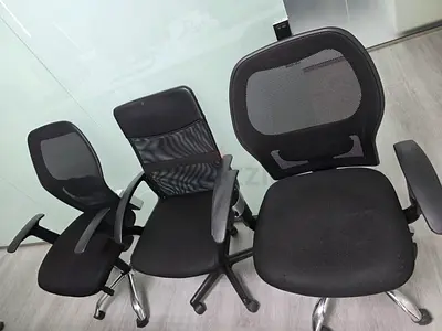 Set of 3 Black Office Chairs — Mesh Back, Adjustable, Good Condition