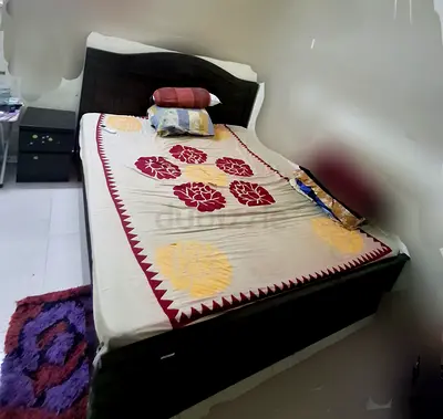 Dark wood king size bed with headboard and nightstand - with high quality medicated matress