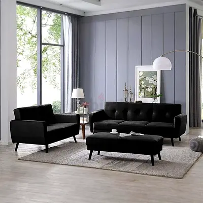 6 seater black velvet upholstered Sofa set