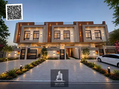 فيلا نيومودرن مع حديقة  للبيع بالكهرباء والمياه والمكيفات تصمييم فلل دبى خلف الخدمات على شارع 311 مباسر تملك حر تقسيط شهرى.