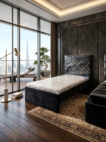 Single velvet bed frame with Medical Mattress New For Sale