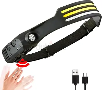 Triple LED Head Torch Red Yellow White, USB-C Rechargeable, Camping Headlight LED Headlamp with Moti
