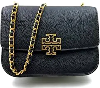 Tory Burch Britten Small Adjustable Shoulder Bag (Black Pebbled Leather)