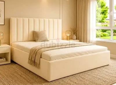 Brend New fabric wooden King size 180x200 Bed with Madical Matress Available