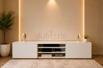 Modern White Entertainment Center with Storage
