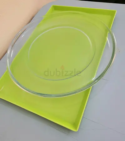 Glass Microwave Turntable Plate round with Pair of vintage brown glazed ceramic cups/mugs