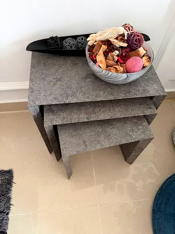 Set of 3 Nesting Side Tables in Grey Stone Finish