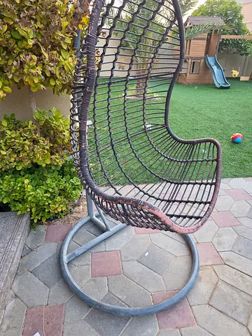 Outdoor Hanging Rattan Egg Chair with Metal Stand - Good Condition