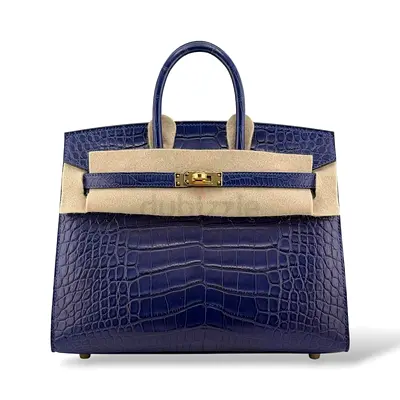 Authentic Hermes Birkin 25 Bleu Saphir Sellier Matte Alligator GHW