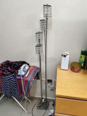 Ikea Tall Chrome Floor Lamp with Crystal Shades - 4 Light