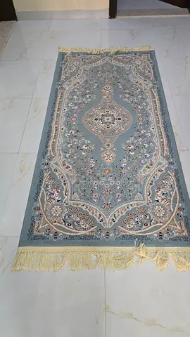 Light Blue Traditional Runner Rug with Fringe - Good Condition