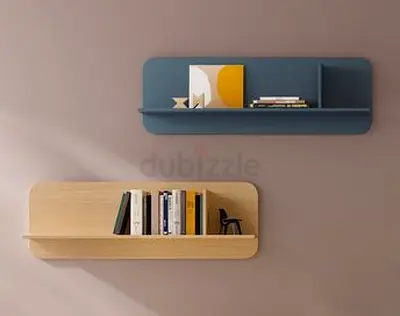 Set of 2 Modern Wall-mounted Floating Shelves — Blue  Oak Finish