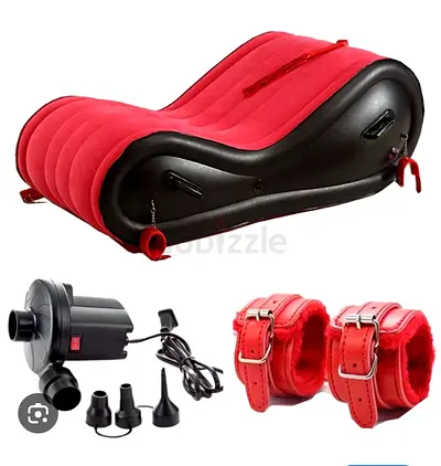 Inflatable Sofa/Lounge Bed with Handcuffs and Electric Pump (Red/Black)