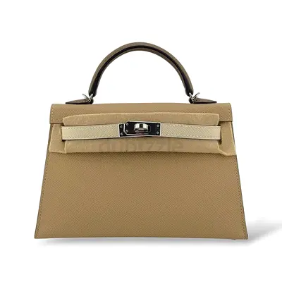 Authentic Hermes Kelly Mini Tricolor Tench/Craie/Etoupe Epsom PHW