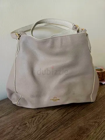 Authentic Coach Edie 31 Pebbled Leather Shoulder Bag - Light Greige / Birch Grey