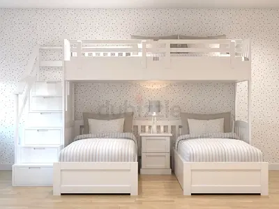 Triple Bunk Bed with Integrated Storage Stairs
