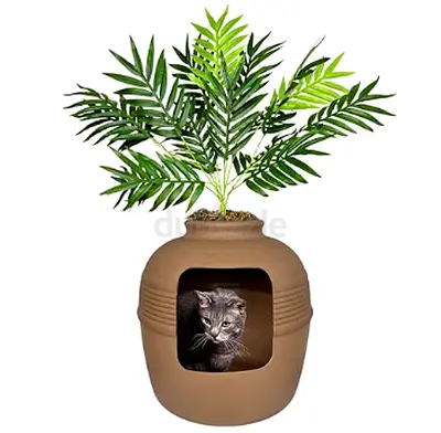 Ceramic Planter with Built-in Cat House — Decorative Indoor Pot