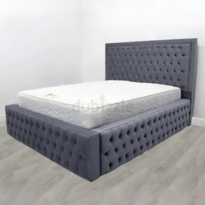 Gray velvet button tufted design thick king bed