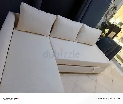 Modern L-Shaped Sectional Sofa Bed in Cream Fabric