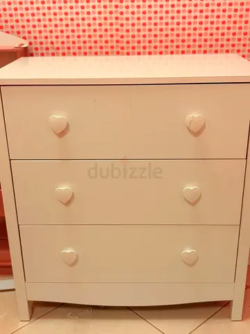 White 3-Drawer Dresser with Matching Nightstand Set - Heart Knobs
