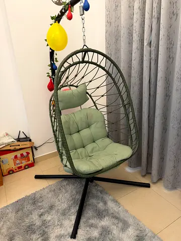 Woven Hanging Egg Chair with Stand and Cushions