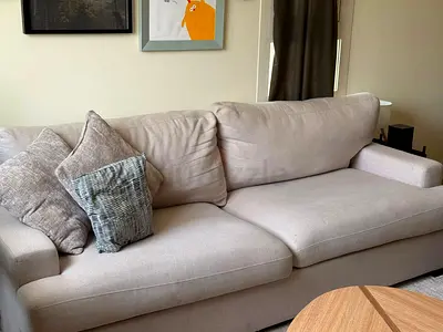 Beige 3-Seater Sofa in Good Condition including Cushions and 1 Throw