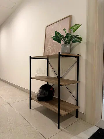 Compact 3-Tier Industrial Style Shelving Unit - Light Wood Black Metal
