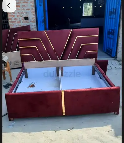 King size upholstered bed frame with storage - maroon velvet