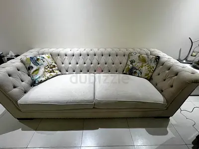 Beige Chesterfield 3-Seater Sofa, 2-seater sofa, and 1- seater sofa with Button Tufting(set,+pillow)