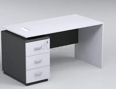 Modern white office desk with 3-drawer pedestal