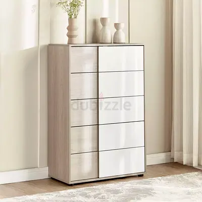 Slim 5-Drawer High Gloss White  Oak Chest - Like new