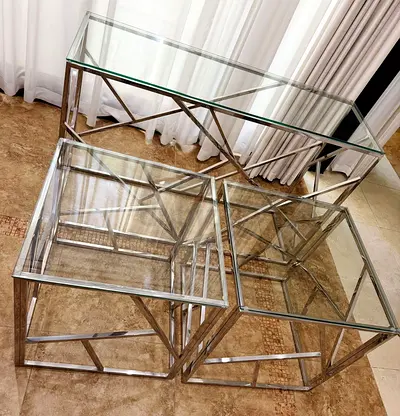 Modern 3-Piece Glass and Chrome Coffee and Console Table Set