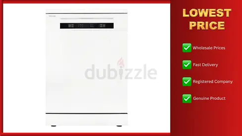 Toshiba 14 Place Settings, 6 Programs Free Standing Dishwasher with Dual Wash Zone - White