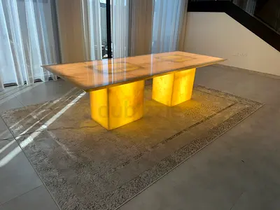 Large Illuminated Onyx Dining Table with Marble Top