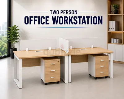 Modern 2 Person Office Workstation – Oak White Office Desk with Pedestal Drawers