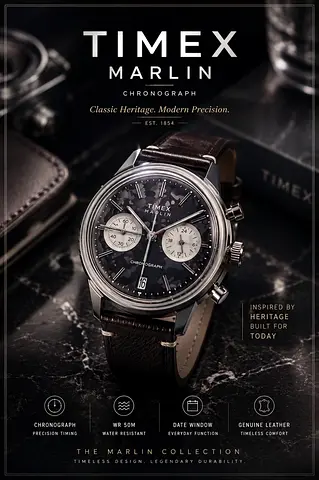 Timex  marlin jet Chronograph Mens Watch with Brown Leather Strap