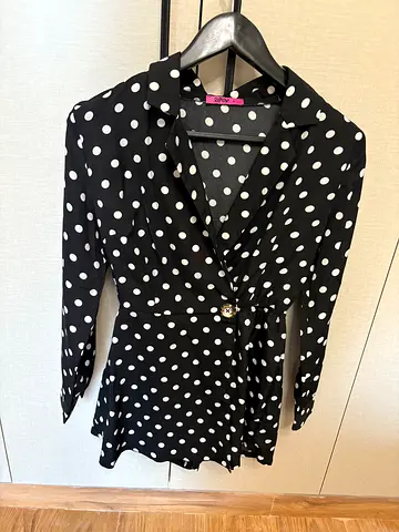 Black polka dot long sleeve blouse - size M
