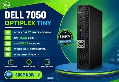 DELL OPTIPLEX 7050 TINY RAM 16GB DDR4 INTEL CORE i7 7TH GENERATION SSD DRIVE 256GB