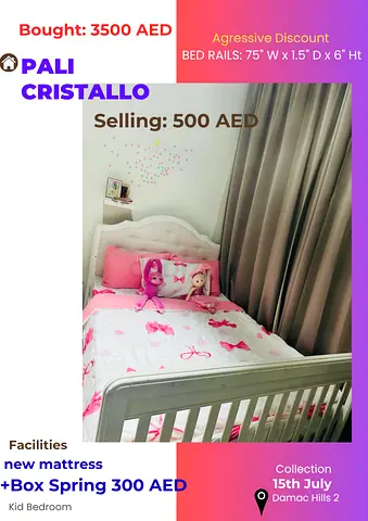 Pali Cristallo Baby BED with Mattress and Box Spring - White, Good Condition