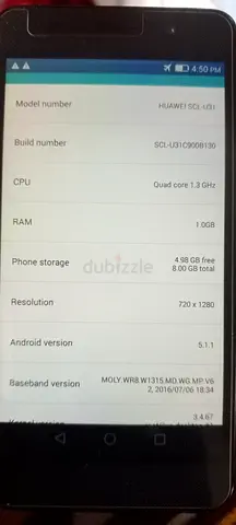Huawei SCL-U31 (Ascend) - Android 5.1, 1GB RAM, 8GB Storage