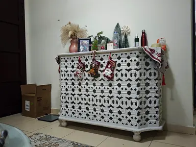 White Carved Wooden Console Cabinet - Decorative Sideboard