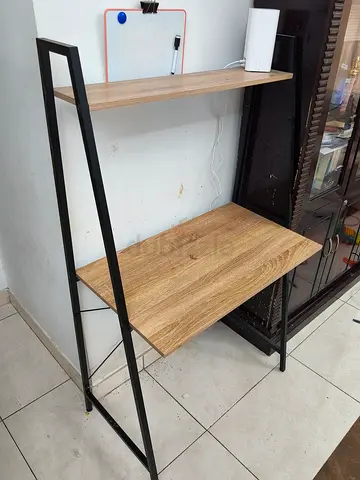 Compact wooden study desk with overhead shelf - good condition