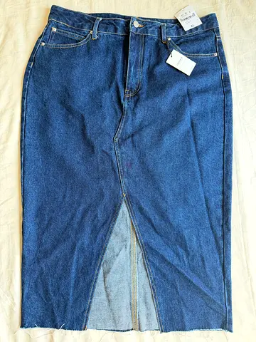 New denim midi skirt with tag, straight cut