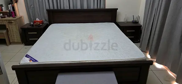 King Size Wooden Bed Frame with Mattress, Dark Brown